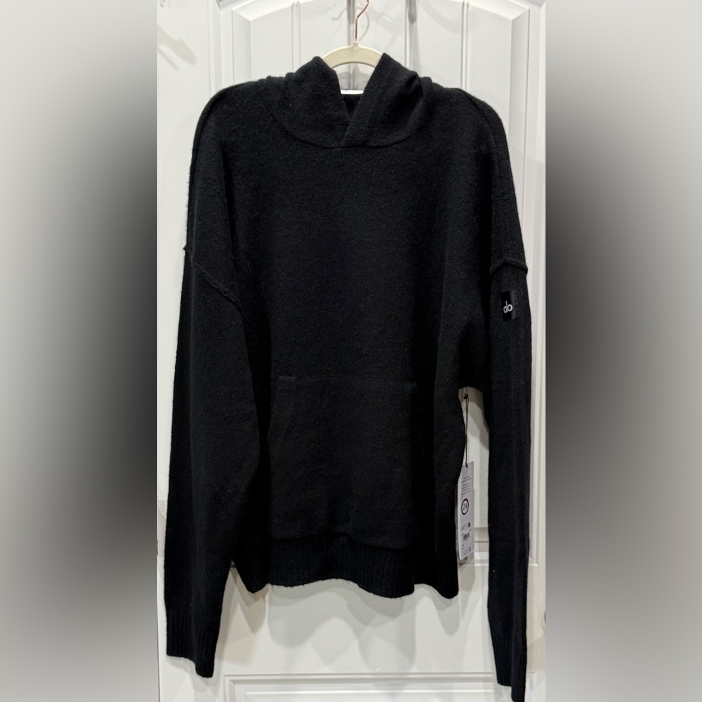 Alo Yoga Women’s Wool Cashmere New Class Hoodie Black Size L Luxury Pullover EUC